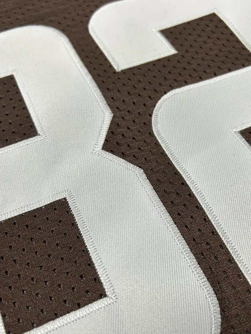 #32 Jim Brown Comfy V-Neck Football Jersey Brown Mesh Embroidery for Training and Competition Breathable Moisture-Wicking Short Sleeve Top for Active 