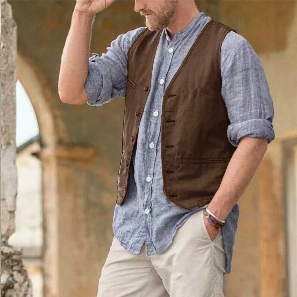 Mens vest cotton belt classic British summer sleeveless skin friendly sweat absorbing thin jacket terno masculino W241005