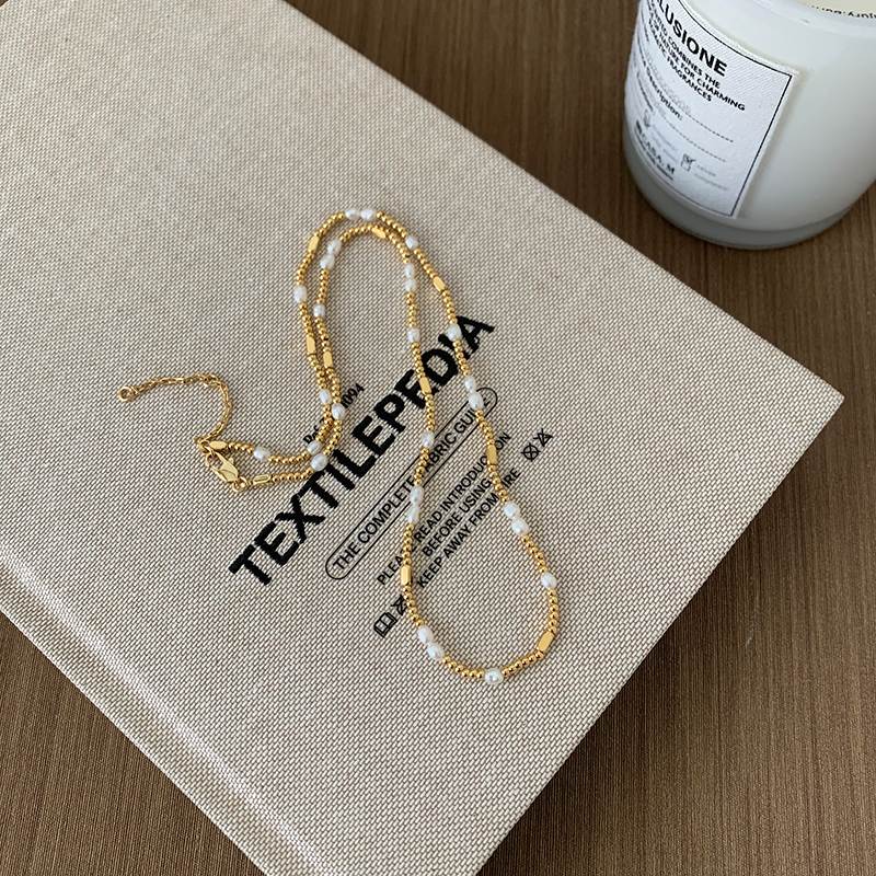 Stainless Steel Mix Thin Chain Small Beads Real Pearl Necklace 18K Gold Plated Beaded Necklaces Handmade Cute Romantic Jewelry