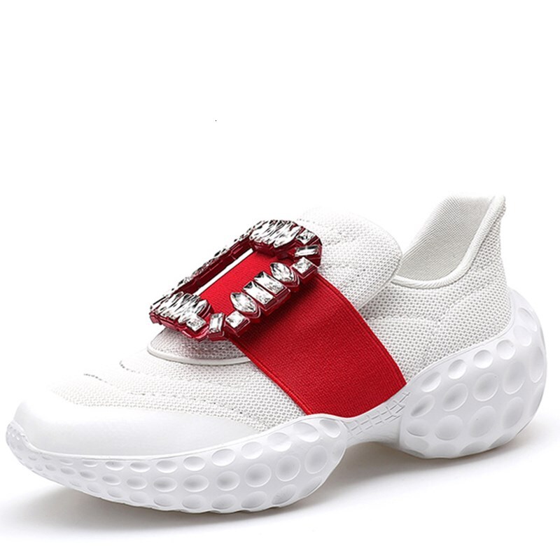 2024 Platform Crystal Buckle Air Mesh Designer Trainers Thick Bottom Chunky Women's Sneakers Vulcanized Casual Shoes