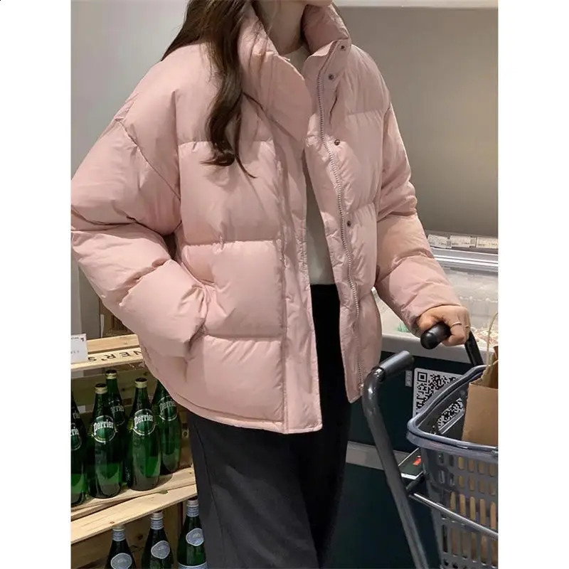 Winter warm thick short sleeved womens casual Korean style stand up collar cotton padded jacket womens zipper y2k down jacket women 240924