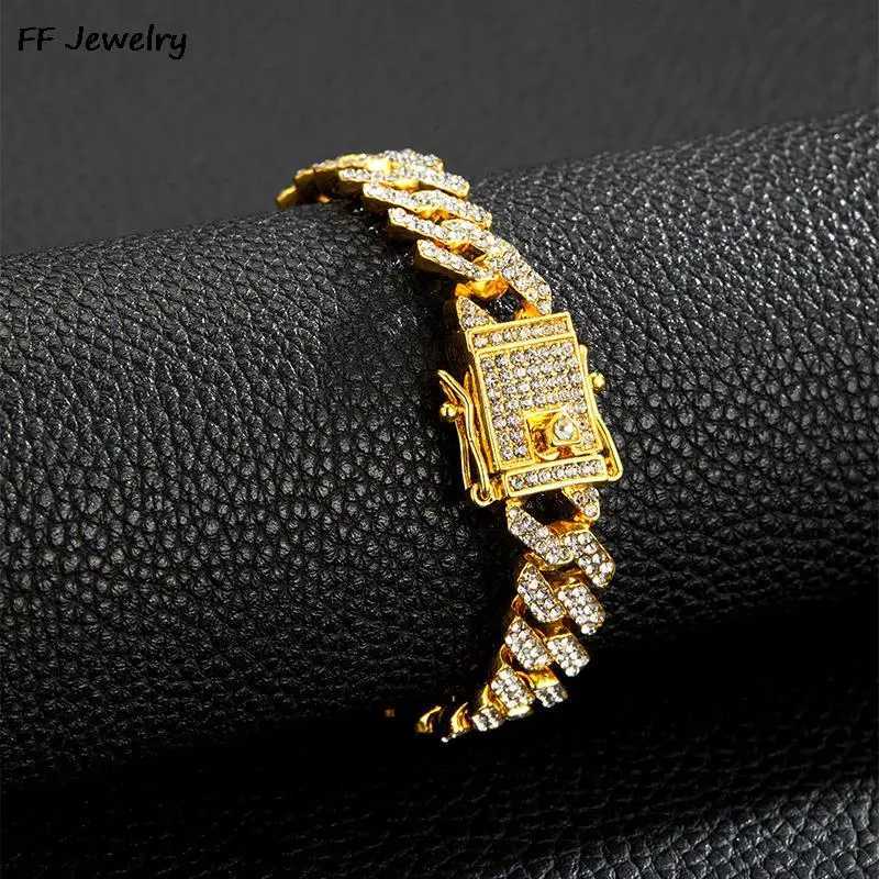 20cm 2023 Luxury Ice Out Cuban Link Chain Bracelet for Men Gold Silver Sparkling Water Diamond Chain Bracelet W241004