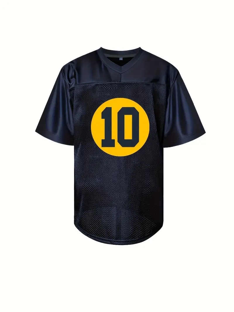 #10 Love Comfy V-Neck Football Jersey Navy Blue Mesh Embroidery for Training and Competition Breathable Moisture-Wicking Short Sleeve Top for Active j