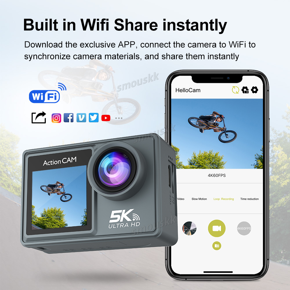 5k Sports Camera 4k Anti-shake Pre-recorded HD Wifi Outdoor Wireless Shooting Cycling Diving Camera