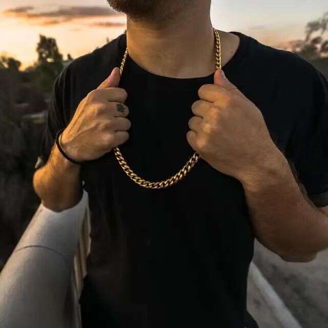 miami hiphop necklace 6mm-12mm round ground encrypted 14k gold Cuban inlaid with dia spring buckle chain