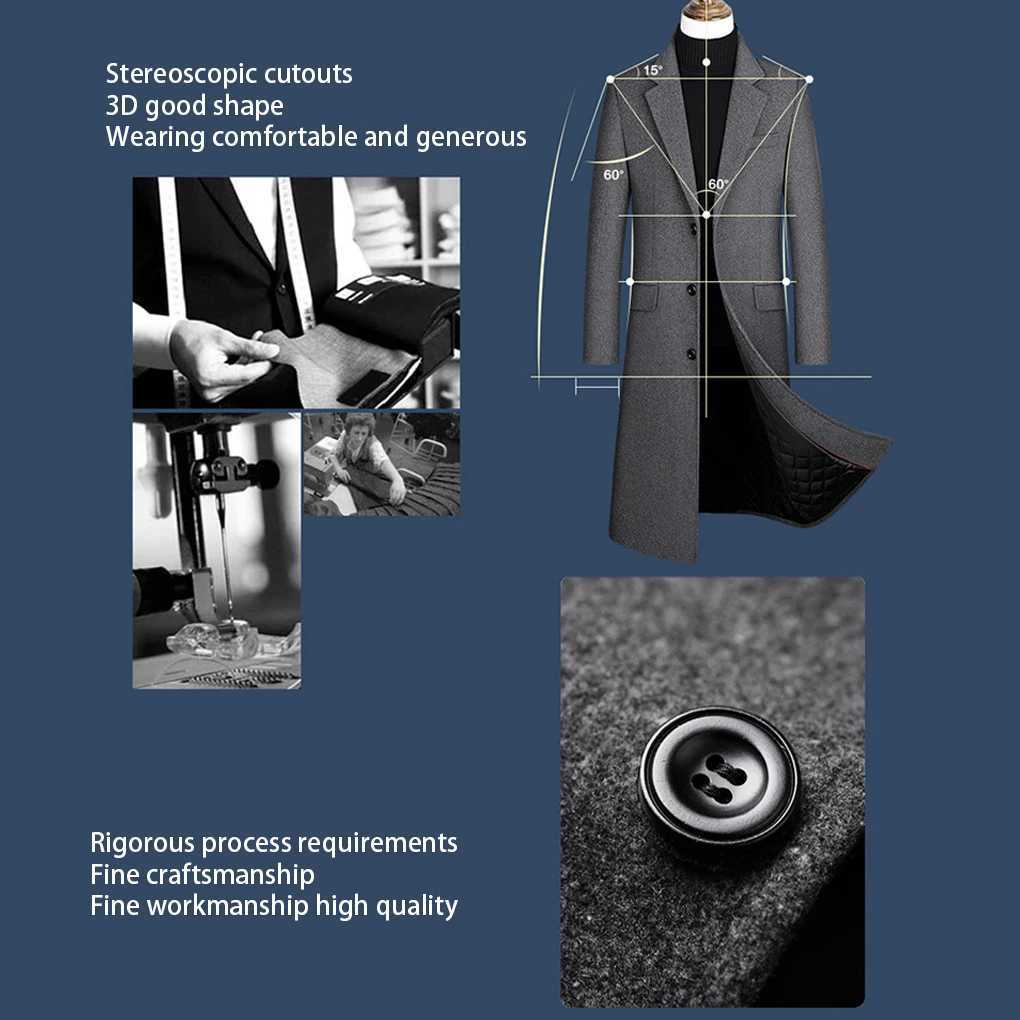 Wool Trench Coat Thickened Cashmere Coats Overcoat Male Clothes GrayX241005
