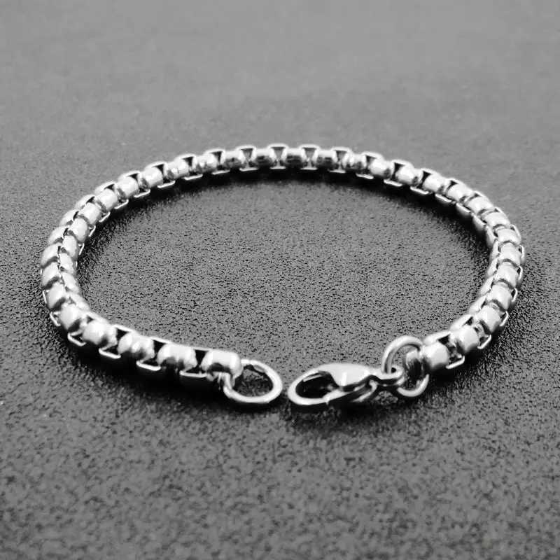Customized 3mm/4mm/5mm 22cm Mens Round Box Chain Bracelet 316L Stainless Steel Bracelet Fashion Jewelry UOK983 W241004