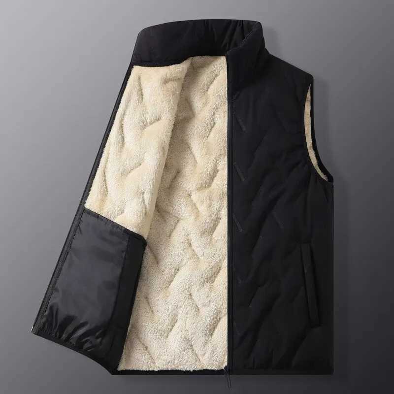 2024 autumn and winter new cashmere thickened warm cotton vest mens casual loose comfortable plus size jacket M-5XL W241005