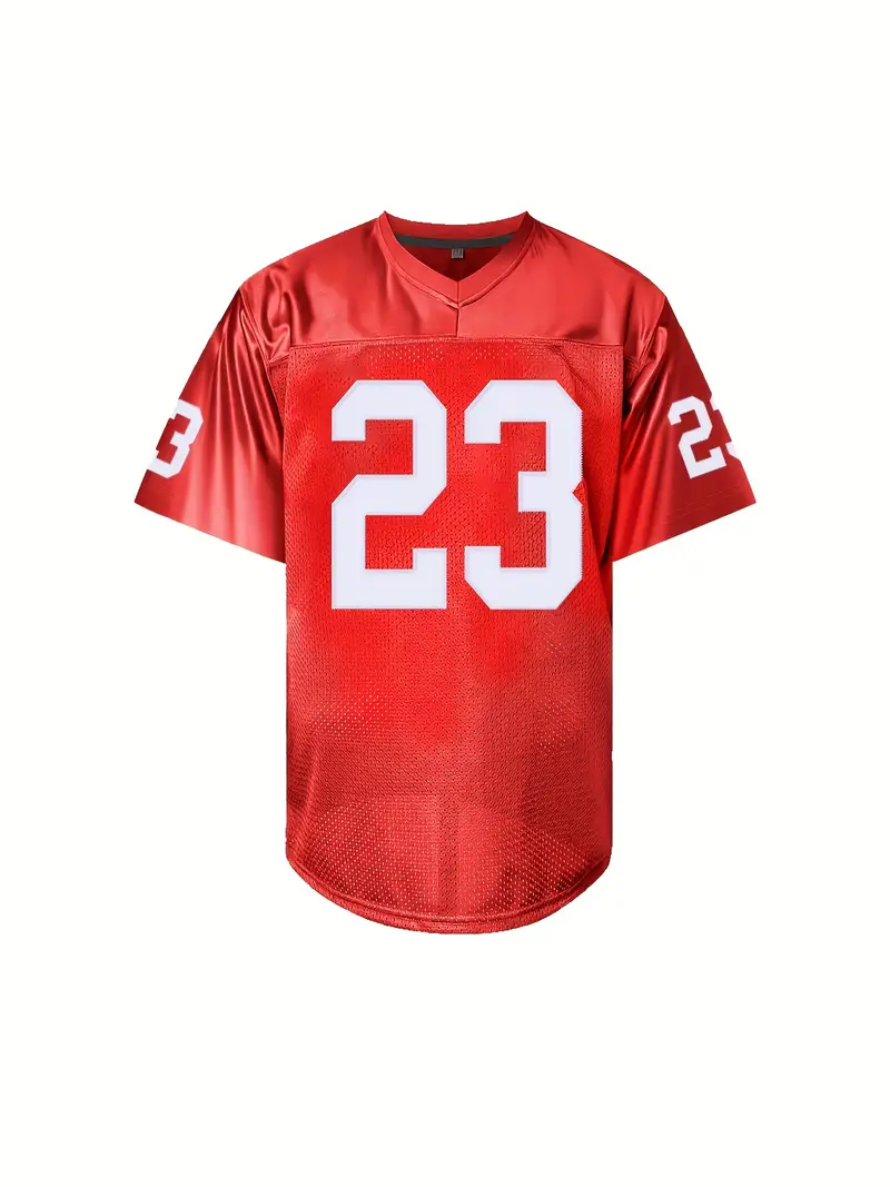 #23 Christian McCaffrey Comfy V-Neck Football Jersey Red Mesh Embroidery for Training and Competition Breathable Moisture-Wicking Short Sleeve Top for