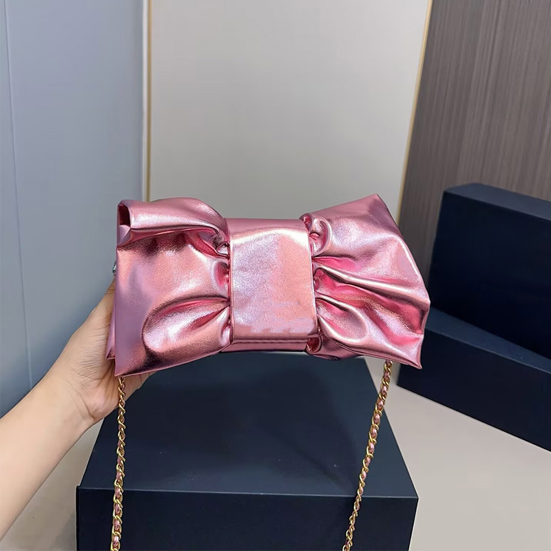 Designer Women Bag Soft Leather Bow Shoulder Bag Pink Black Evening Bags