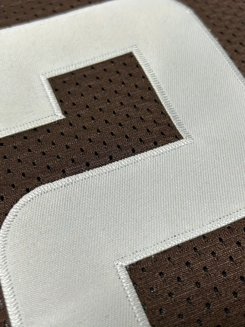 #32 Jim Brown Comfy V-Neck Football Jersey Brown Mesh Embroidery for Training and Competition Breathable Moisture-Wicking Short Sleeve Top for Active 