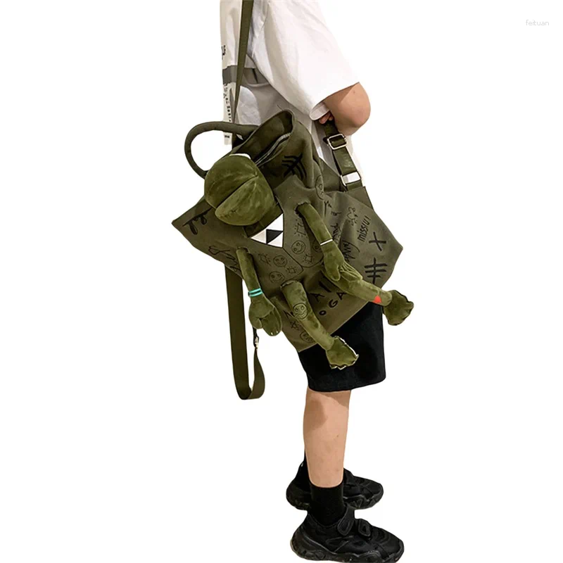 3 School Bags Graffiti Inlaid Plush Frog Monster Zip Large Capacity Backpack For Women Travel Adjustable Outdoor Rucac Men