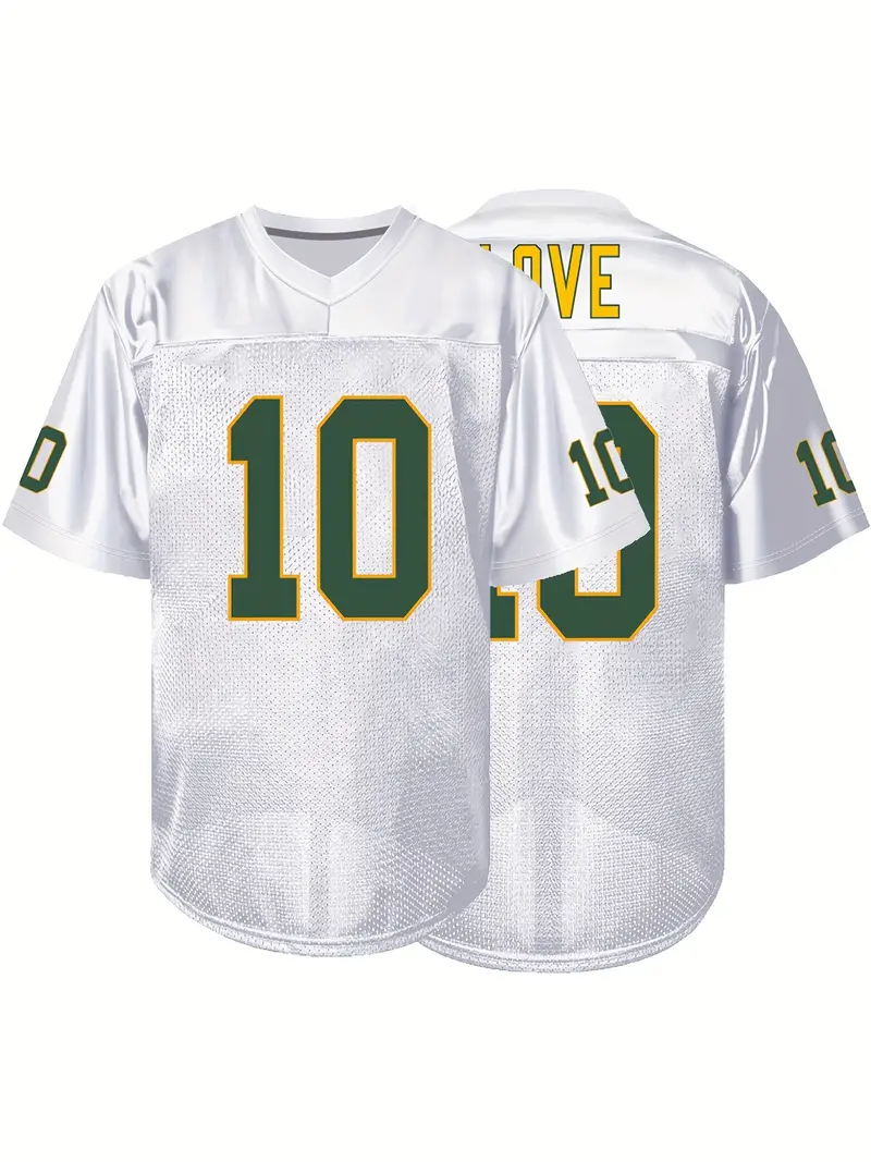 #10 Love Comfy V-Neck Football Jersey White Mesh Embroidery for Training and Competition Breathable Moisture-Wicking Short Sleeve Top for Active jerse
