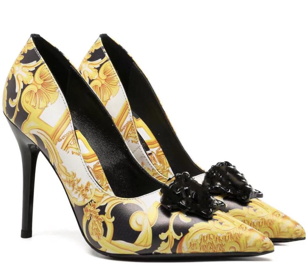 Fashion Designer Spring Autumn Pointed Toe Shoes Gold Work Office Ladies Head High Heel Black White Patent Genuine Leather Women's Dress Pumps Size 34-42 With box