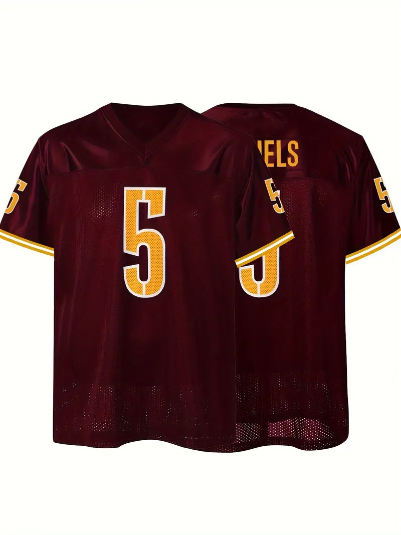 #5 Jayden Daniels Comfy V-Neck Football Jersey Navy Red Mesh Embroidery for Training and Competition Breathable Moisture-Wicking American Football Shi