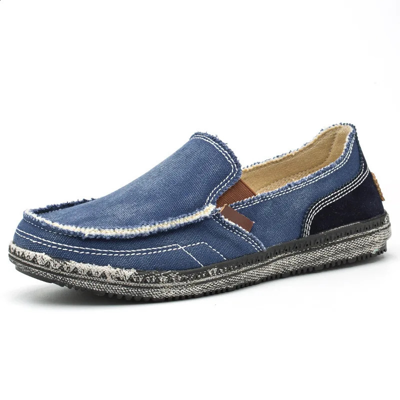 Blue grey canvas Mokasin mens style slippers washed denim casual tablet classic canvas shoes 240930