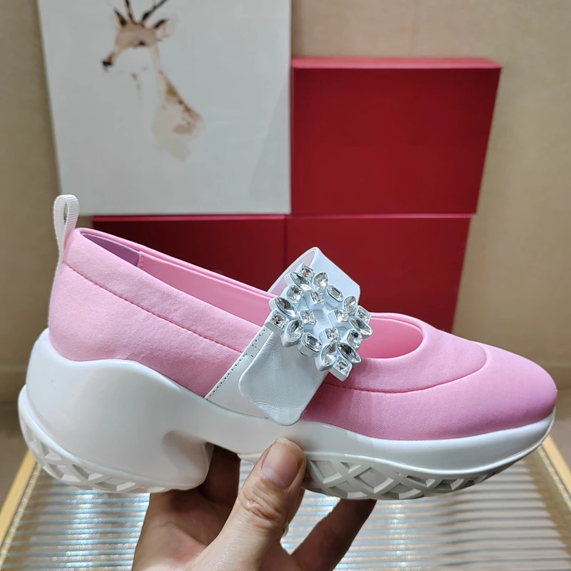 high-quality Thick sole satin rhies square buckle casual platform light women's running shoes 7CM 34-42