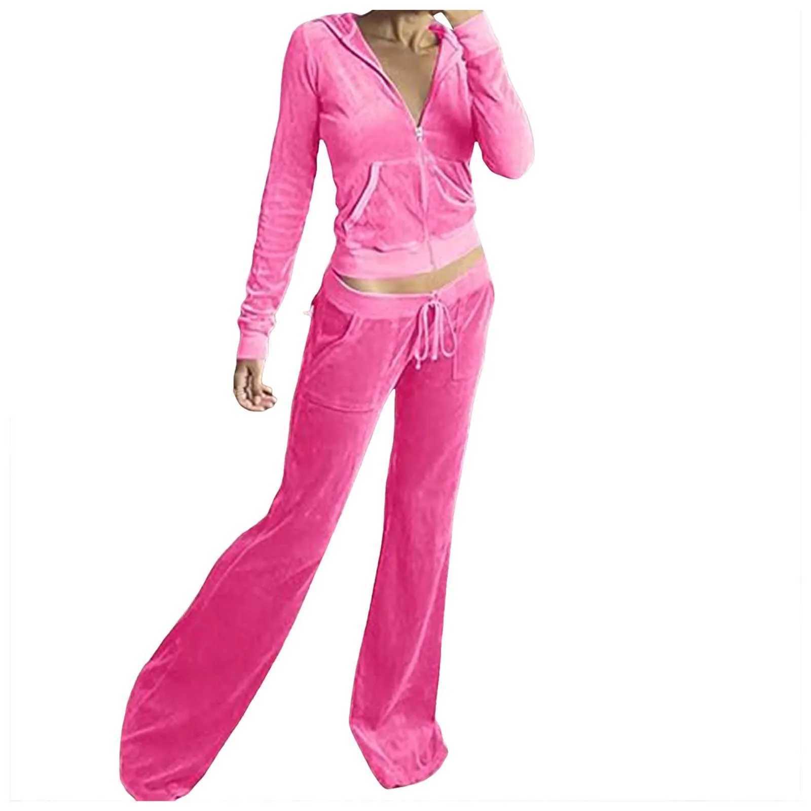 Women's Two Piece Pants Velvet Tracksuit Autumn/Winter 2-piece Womens Set Clothing Jogging Sweatshirt Cutting Hooded Sweatshirt Y241005UAGM