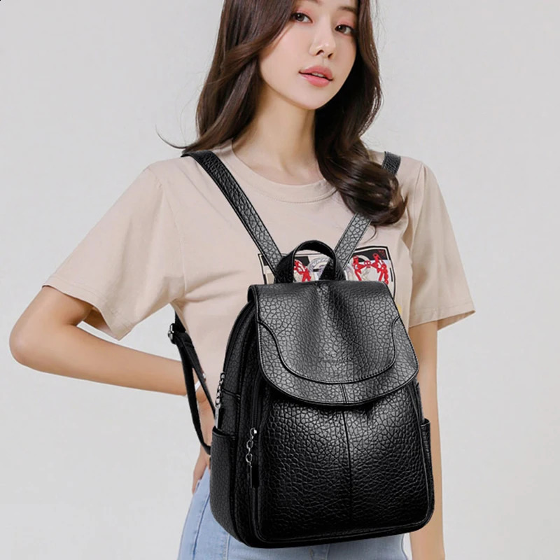 High Quality Stone Pattern Soft Leather Women Backpacks Large Capacity Book School Bags Teenage Girls Sac A Dos Travel Back Pack 240925