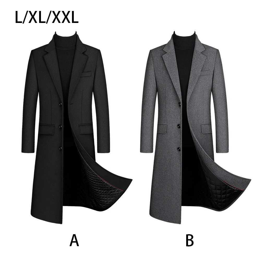 Wool Trench Coat Thickened Cashmere Coats Overcoat Male Clothes GrayX241005