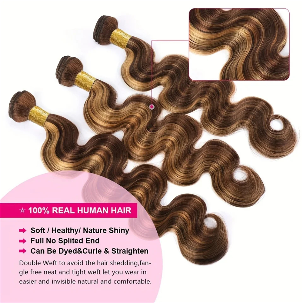 Highlight Bundles Closure Brazilian Body Wave Ombre Blonde Human Hair Tissage Bundle With 13X4 Frontal P4/27 Color