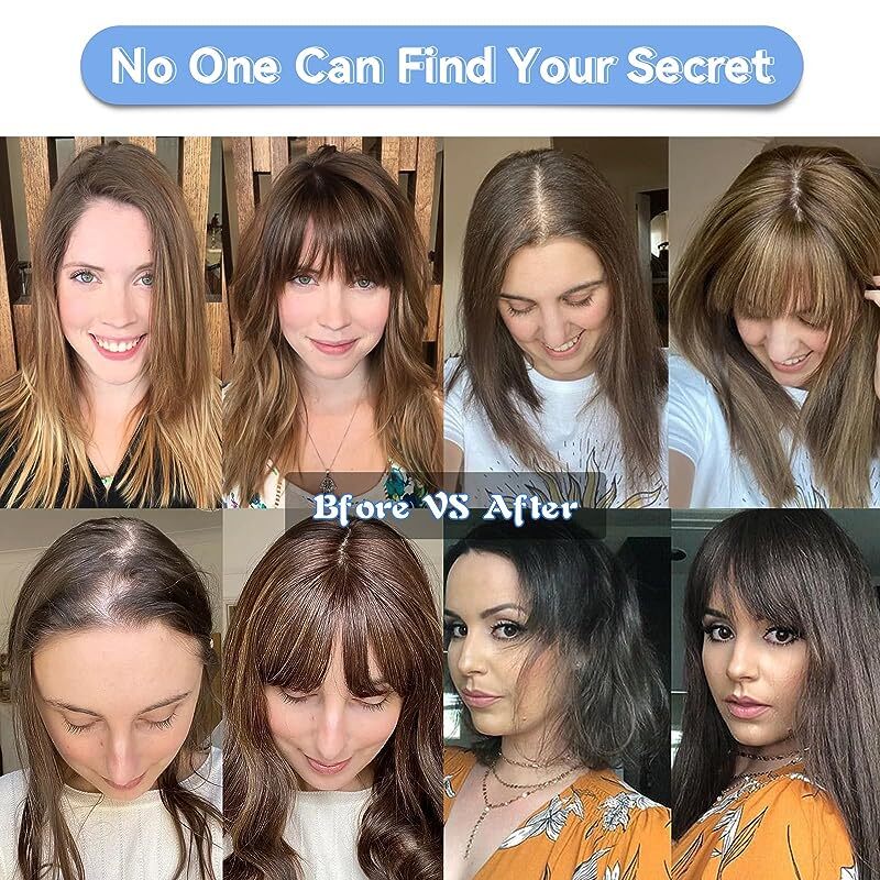 100% Remy Human Toppers Pieces Light Brown Women With Bang Silk Base Clip In Topper For Thinning Hair