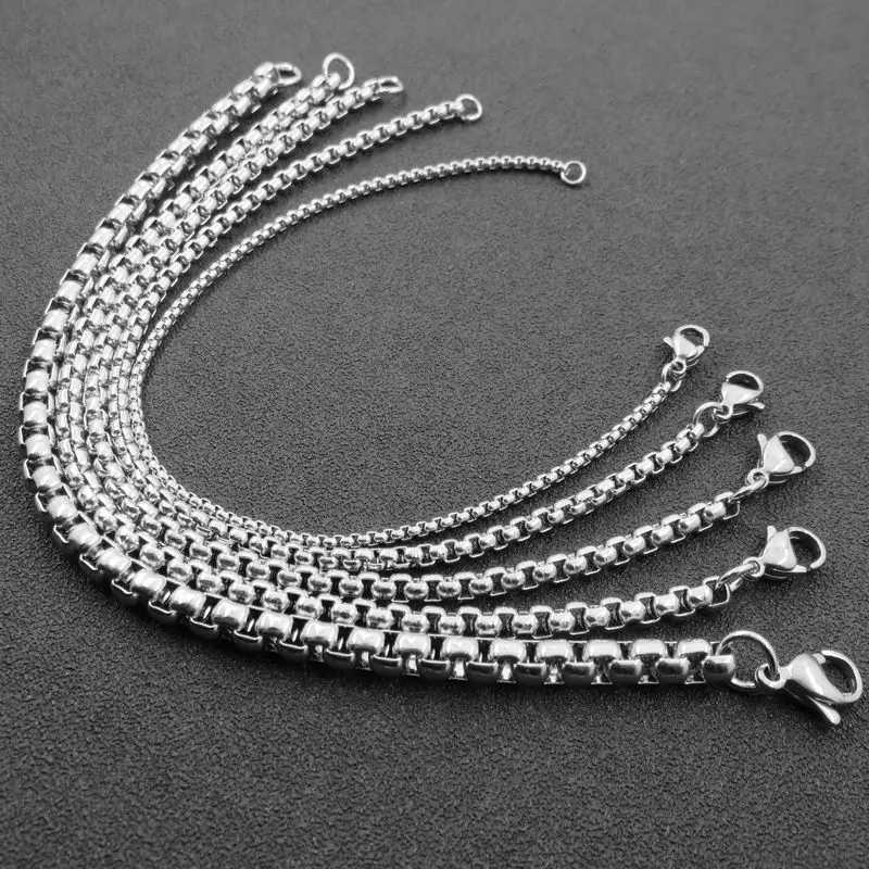 Customized 3mm/4mm/5mm 22cm Mens Round Box Chain Bracelet 316L Stainless Steel Bracelet Fashion Jewelry UOK983 W241004