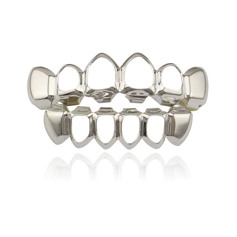 Hollow Out Hip Hop Grills Tooth Set Gold Silver Top and Bolttom Teeth Grills Set for Men Women Open Face Grillz Party Props Jewelry Gift