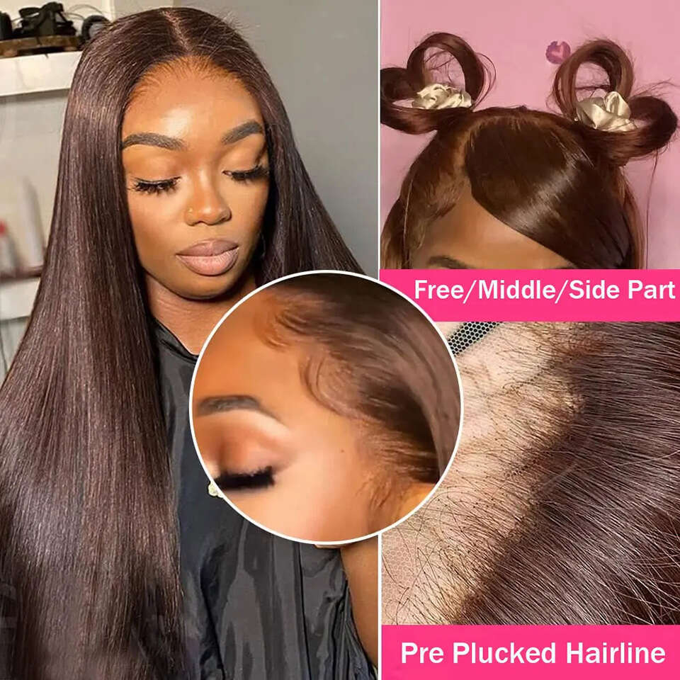 Dark 13X4 Frontal Straight Hd Lace Wig 13X6 Human Hair Wigs 100% For Black Women Preplucked Chocolate Brown Color