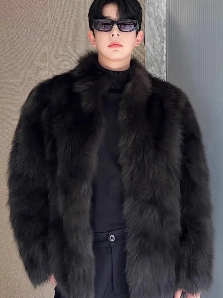 Fur imitation thick mens artificial fox fur coat mens warm coat long sleeved winter artificial fur leather jacket fluffy fur coat 240929