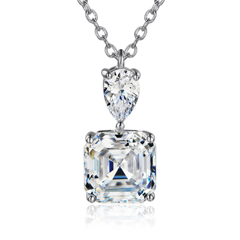Elegant Sparkg Sterg Sier Princess Cut Necklace | Multicolor CZ & Moissanite dh5727163