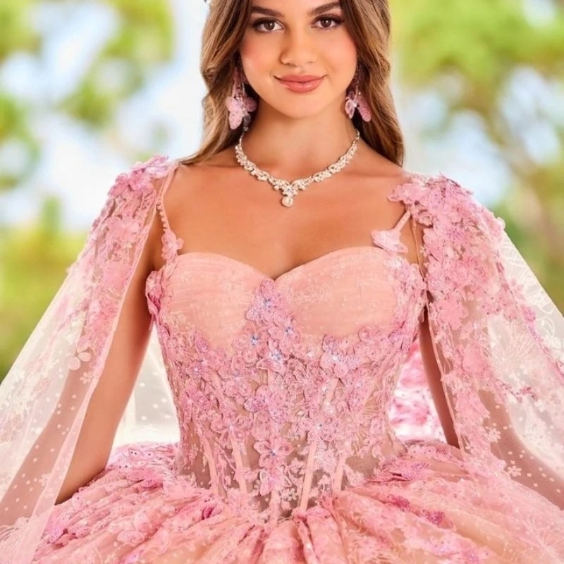 Light Pink Princess Off The Shoulder Quinceanera Dress Appliques Beading Tull Sweetheart With Cape Ball Gowns Vestidos De 15 Anos Sweet 16 Dress