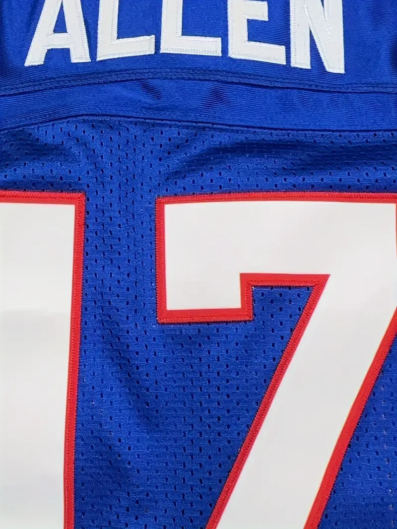 #17 Josh Allen Comfy V-Neck Football Jersey Blue Mesh Embroidery for Training and Competition Breathable Moisture-Wicking Short Sleeve Top for Active 