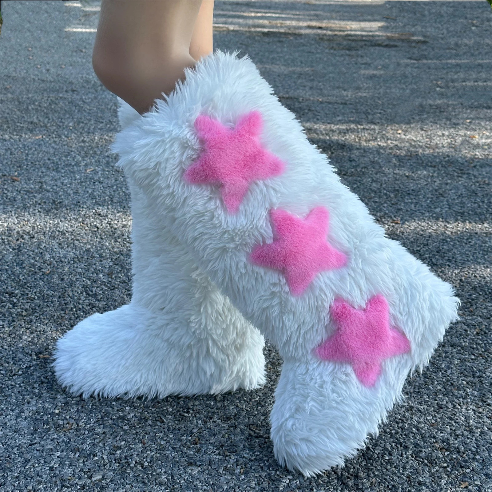 Winter Women Snow Faux Fur Long Warm Plush Platform Knee-high Boot Outdoor Furry New Cute Over-the-knee Boots