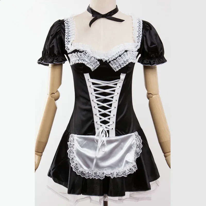 Black Cute French Maid Role Playing Costume Dress Lolita Girl Sexy Vestidos Party Stage Size Up 240930
