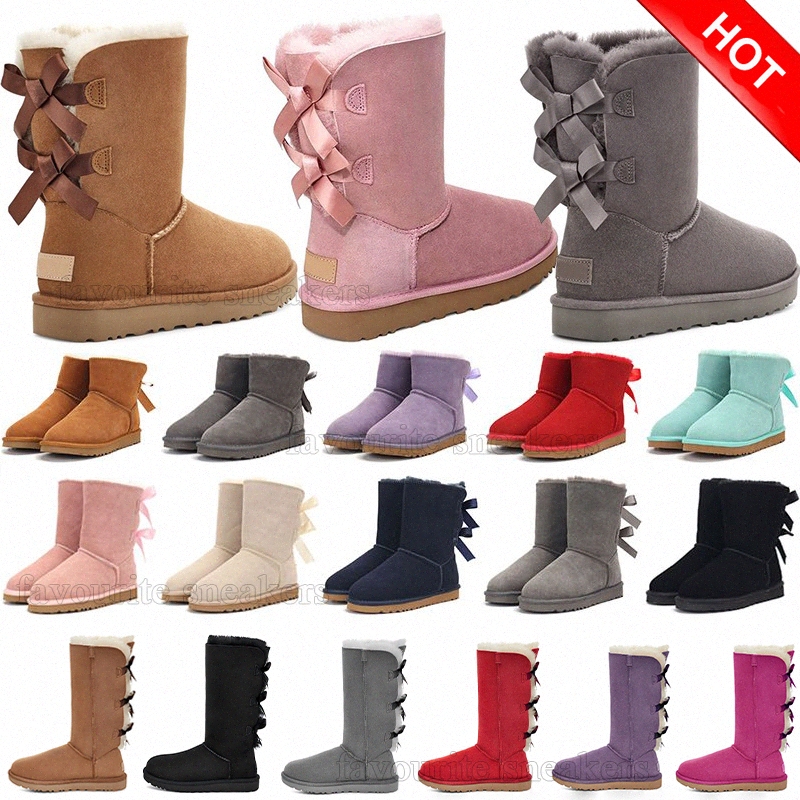 Designer bow boots australia slippers womens platform winter booties girl classic snow boot ankle short mini fur chestnut pink Bowtie shoes n4NH#