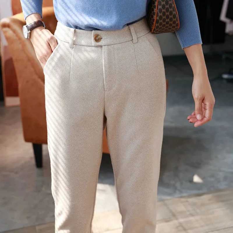 Wool pants womens harem pencil pants 2024 autumn and winter high waisted casual suit pants office womens Trousers W241004