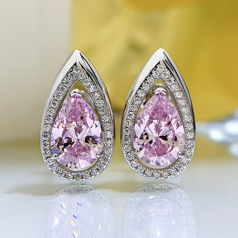 Sterg Drop Earrings Women - 2024 Top Seller, 100% Real Sier with Pink Moissanite Stones, Perfect for Parties and Weddings