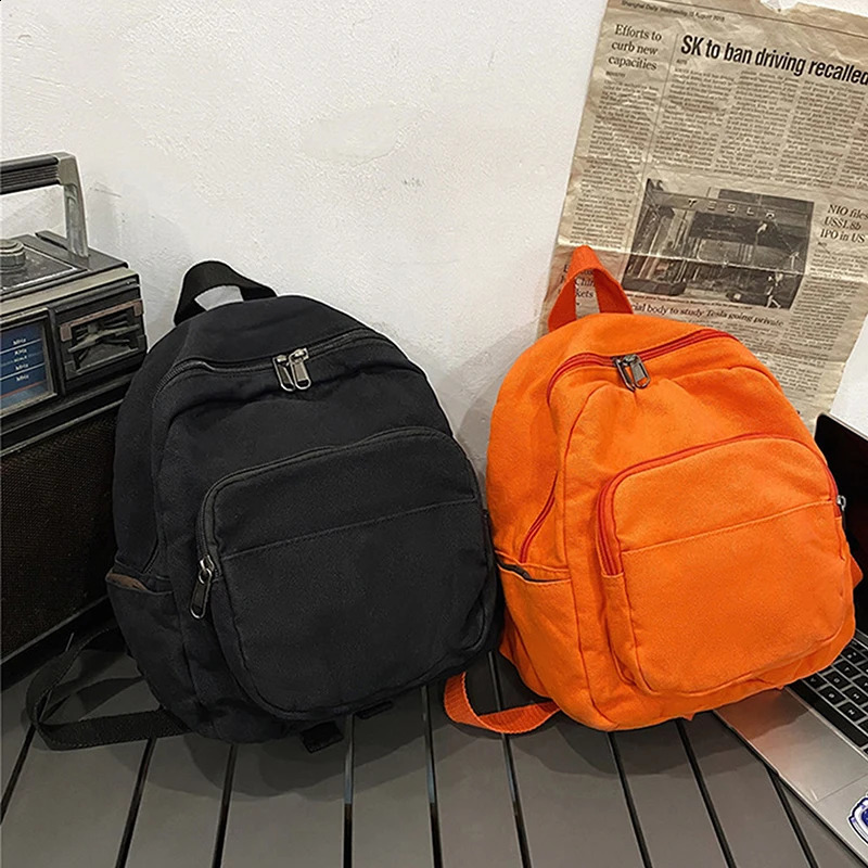 Canva Small Backpack Vintage Feminina School Mini Women Bagpack Female Solid Girl mochilas 240925