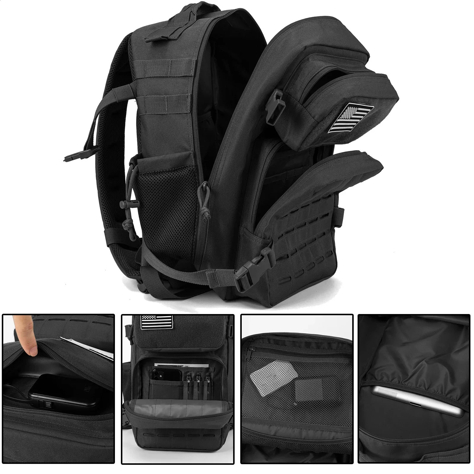 25L Mens and Womens Tactical Backpack Mini Sports Backpack Hiking with Bottle Rack Gym Small School Backpack 240929