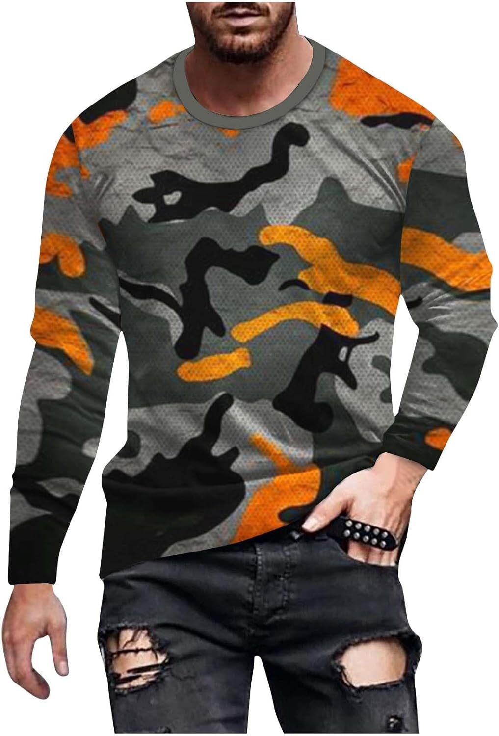 Long Sleeve Shirts for Men sweatshirt Mens Track Athletic Long Sleeve Tops Tee for Mens Boat Neck Print Camo Fall Summer Shirts 2024 T shirt Tee Stree