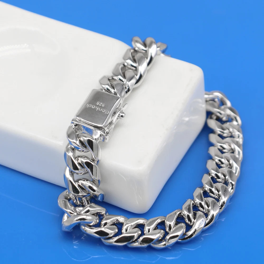 925 Sterling Silver 10 mm Link Chain Cuban Charm Bracelet for Women Wrist Punk Italian Starter Bracelet Man Jewelry Gift 240924
