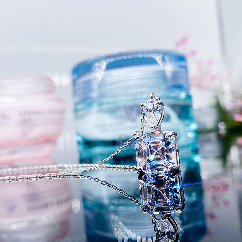 Elegant Sparkg Sterg Sier Princess Cut Necklace | Multicolor CZ & Moissanite dh5727163