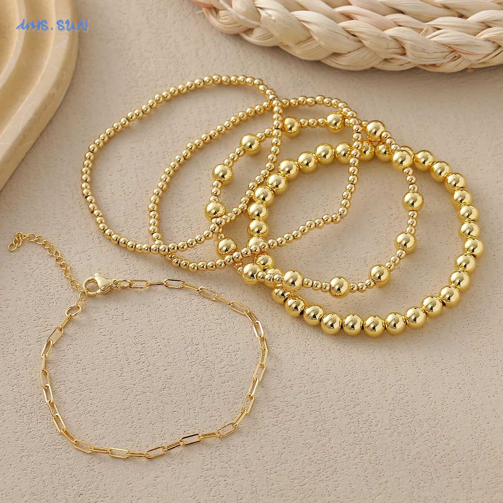 SUNSLL Fashion 3/6MM Copper Bead Elastic Bracelet Simple Gold Bracelet Mens Stackable Jewelry Accessories W241004