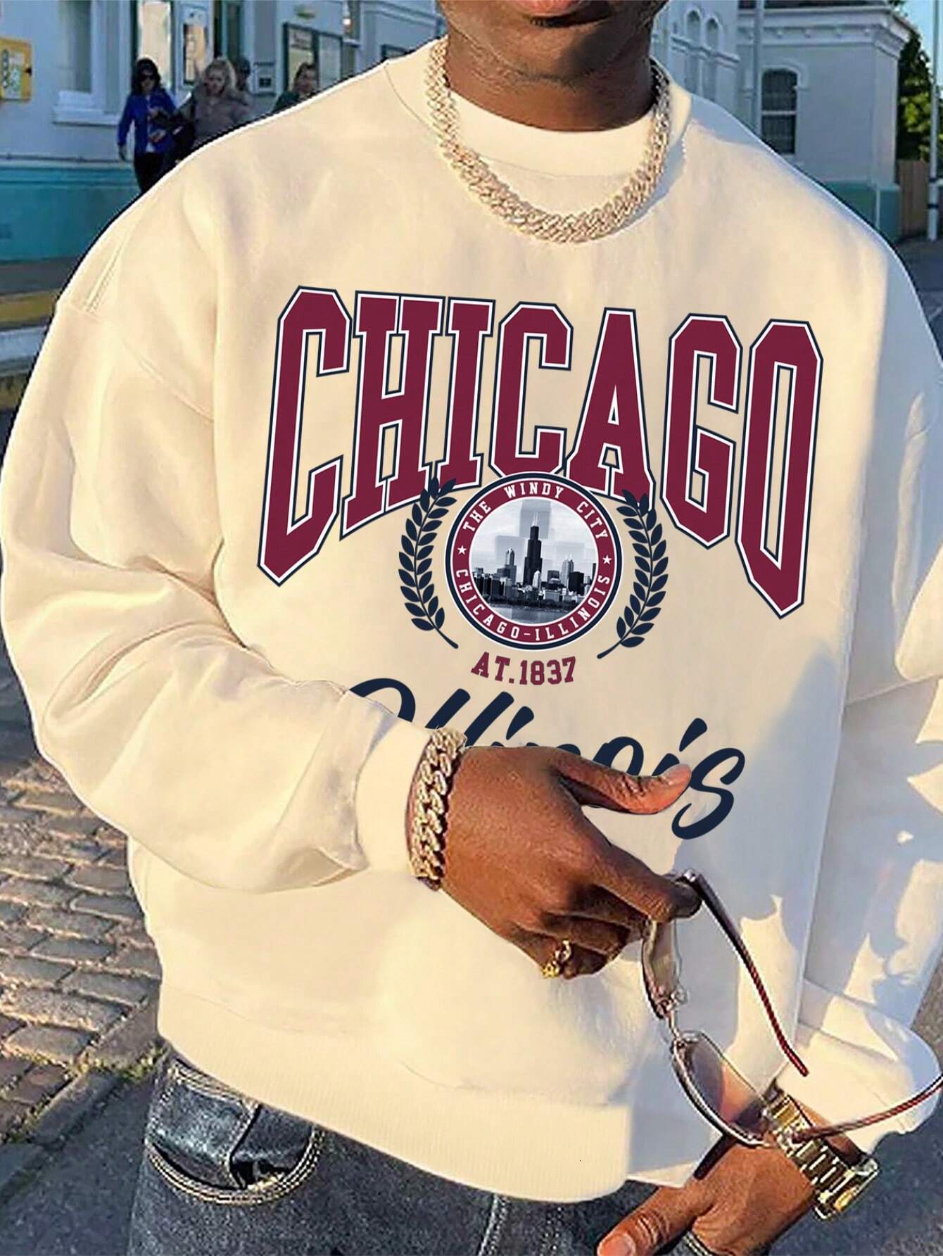 Men's Loose Fit Letter Print Fleece Lined Casual Sweatshirt, Autumn/Winter