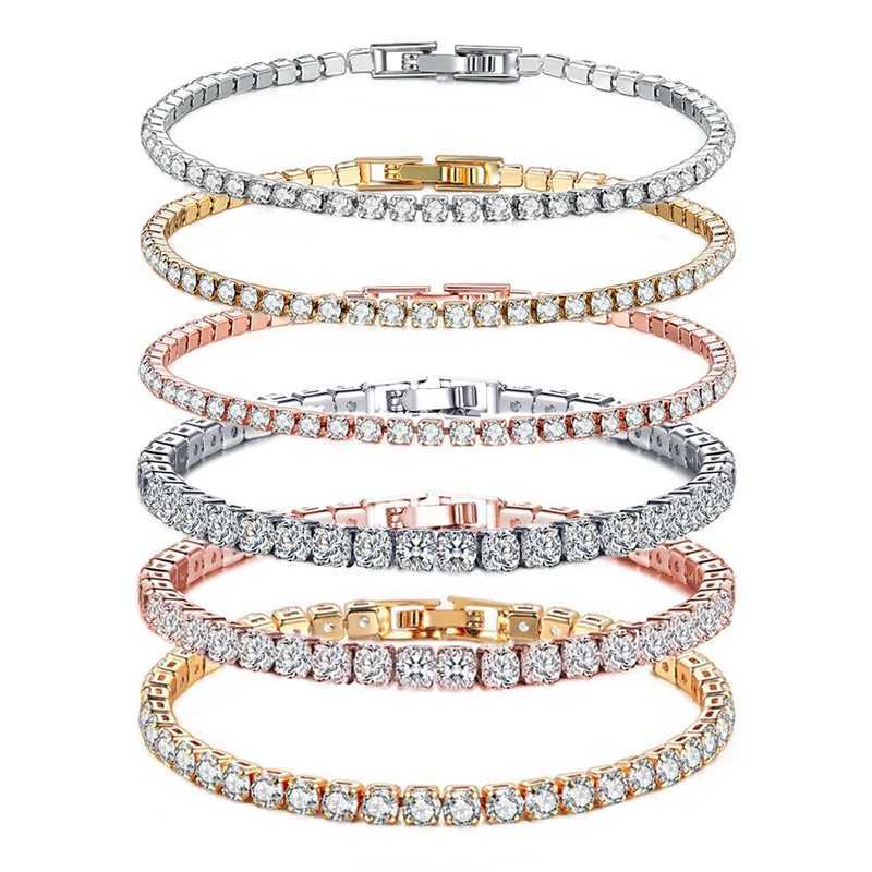 New 925 sterling silver hip-hop fashionable womens tennis bracelet rose gold sparkling cubic zirconia bracelet wedding jewelry gift W241004