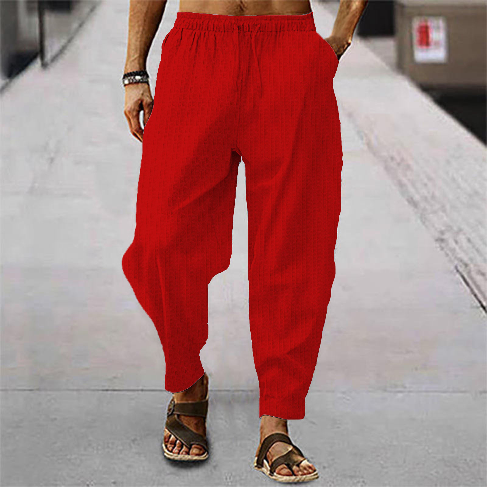Men designer Pants Yoga sweatpants Outfit joggers Sport Quick Dry Drawstring cotton linen solid color Trousers gym Casual Elastic Waist stripes pant p