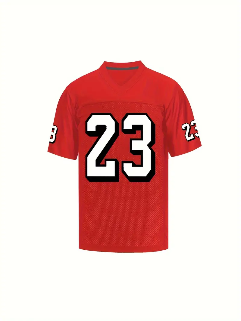 #23 Christian McCaffrey Comfy V-Neck Football Jersey Red Mesh Embroidery for Training and Competition Breathable Moisture-Wicking Short Sleeve Active 