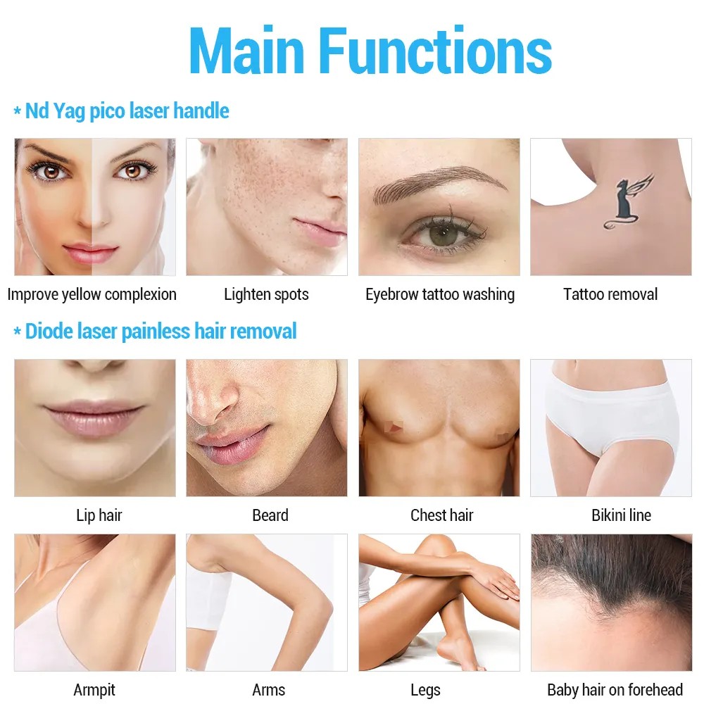 High Quality 2 In 1 808Nm Diode Laser Hair Removal Machine And Picosecond Laser Tattoo Removal Machin