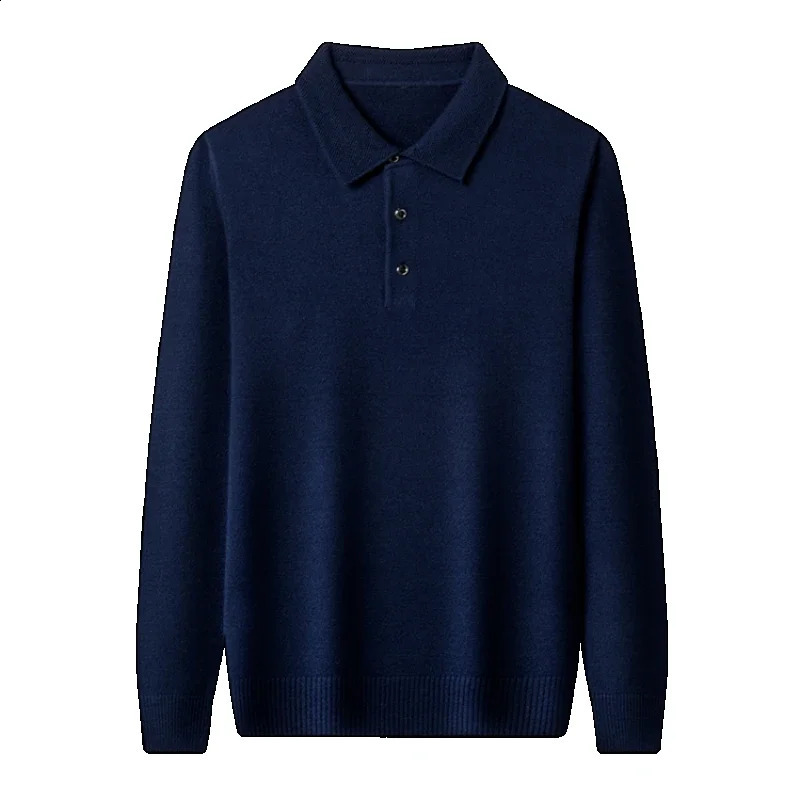 Autumn and winter warm soft pull mens business collar knitted casual solid color long sleeved polo shirt office 240930